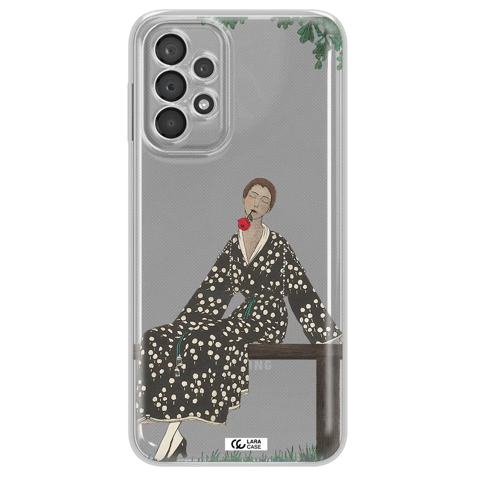 A Woman Sitting On A Bench Samsung A23 5G Clear Tpu Case