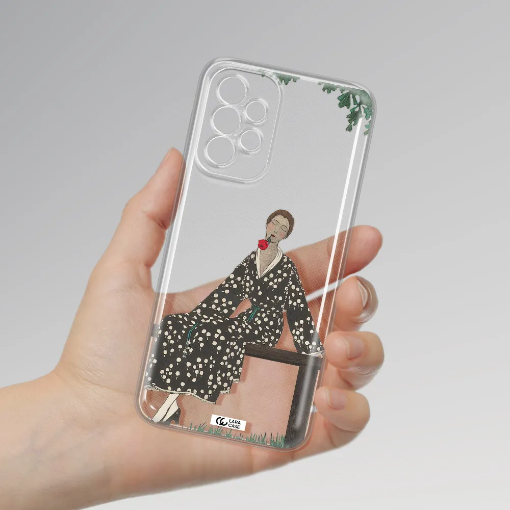 A Woman Sitting On A Bench Samsung A23 5G Clear Tpu Case