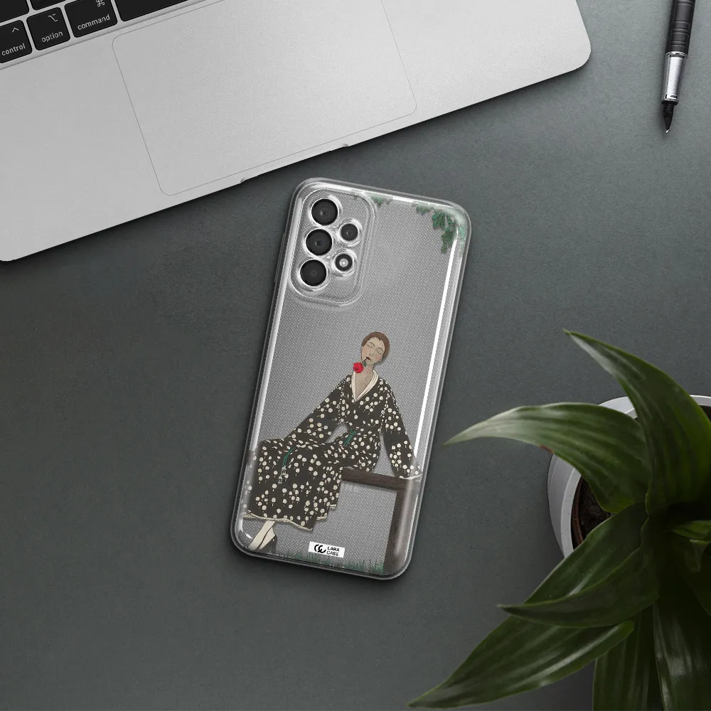 A Woman Sitting On A Bench Samsung A23 5G Clear Tpu Case