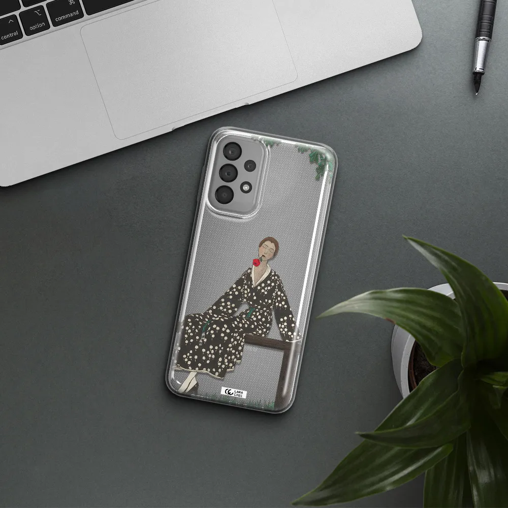 a woman sitting on a bench Samsung A23 Clear TPU Case