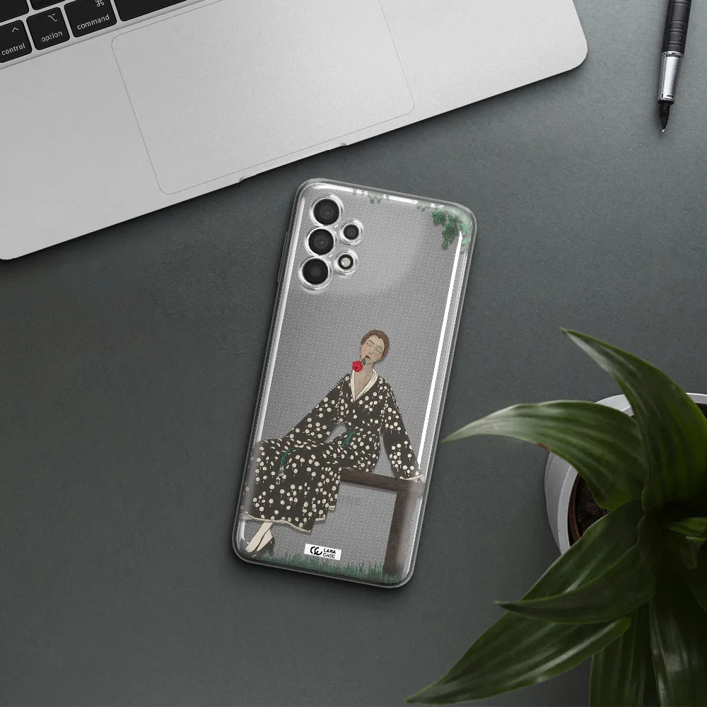 A Woman Sitting On A Bench Samsung A32 4G Clear Tpu Case