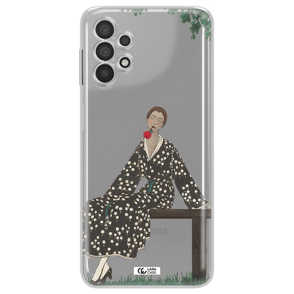 a woman sitting on a bench Samsung A32 Clear TPU Case