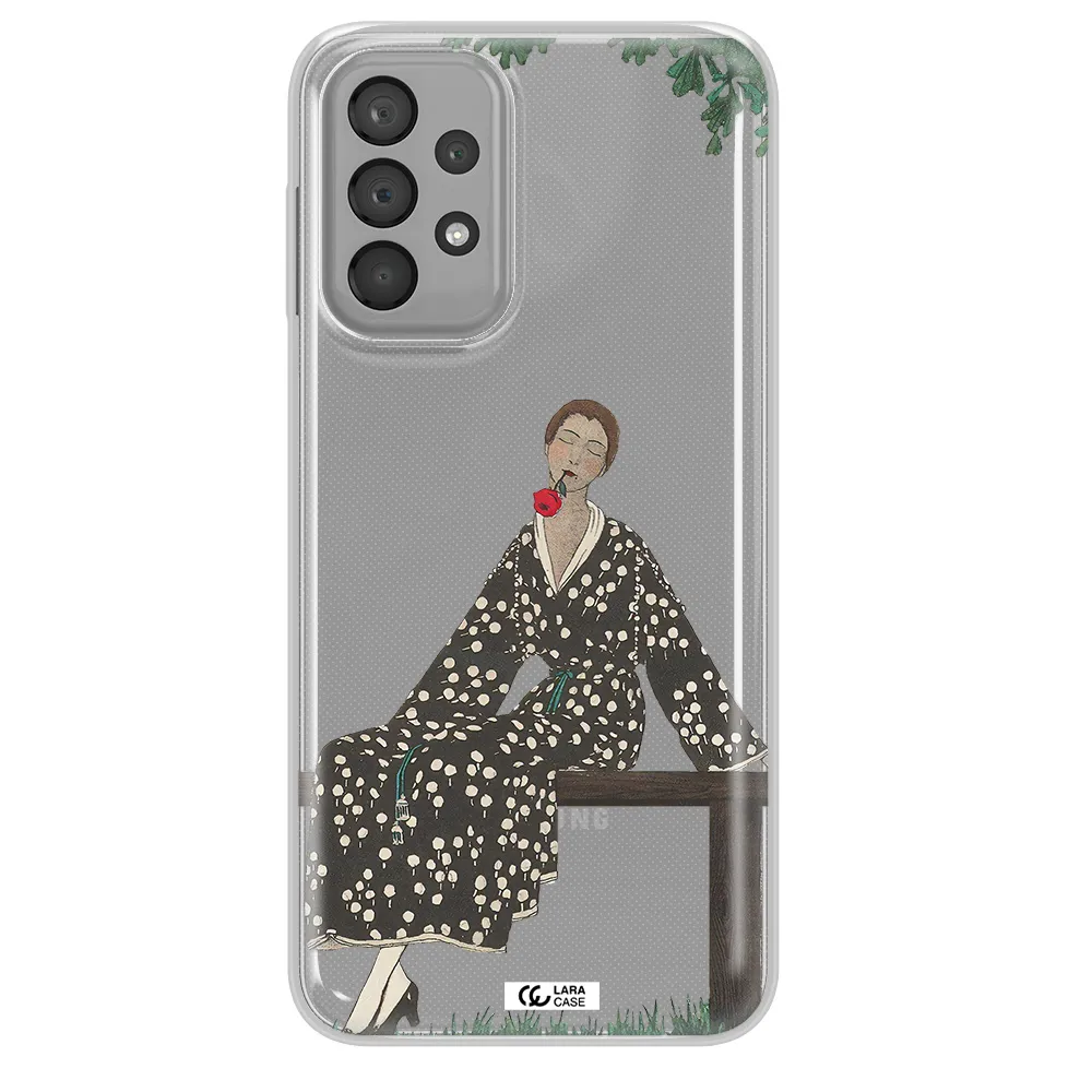 a woman sitting on a bench Samsung A33 Clear TPU Case