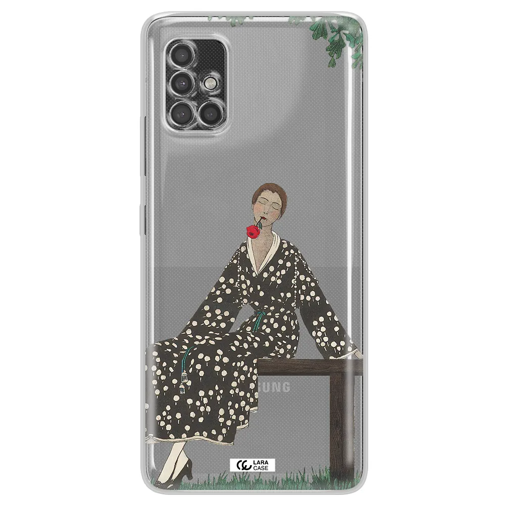 A Woman Sitting On A Bench Samsung A40S Clear Tpu Case
