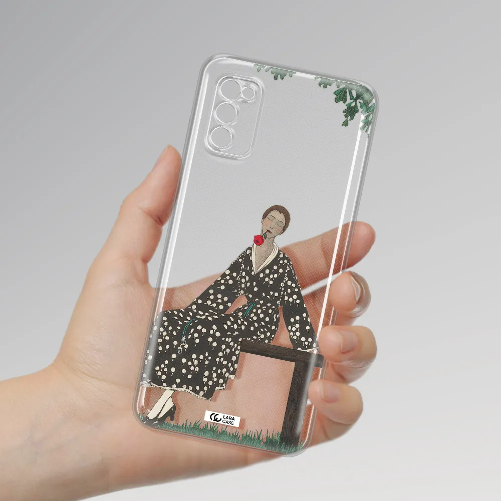 A Woman Sitting On A Bench Samsung A41 Clear Tpu Case