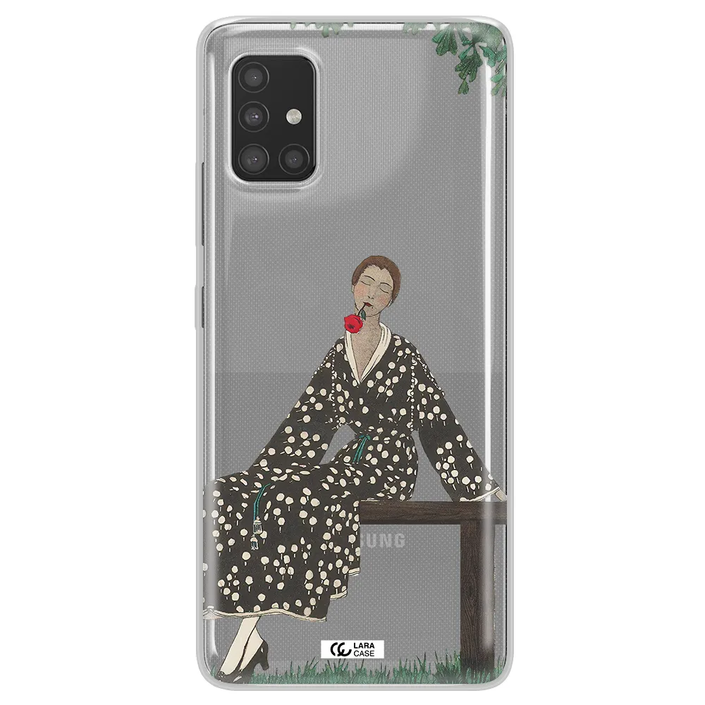 a woman sitting on a bench Samsung A51 Clear TPU Case
