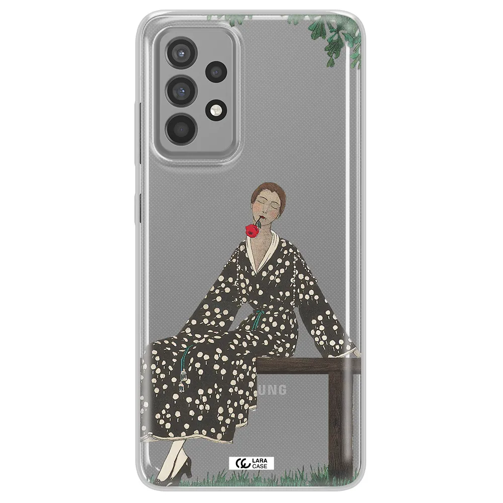 a woman sitting on a bench Samsung A52 Clear TPU Case