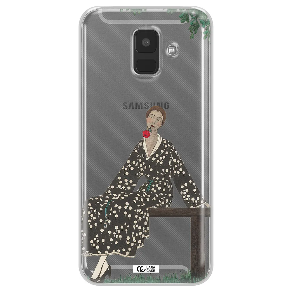 a woman sitting on a bench Samsung A6 Clear TPU Case
