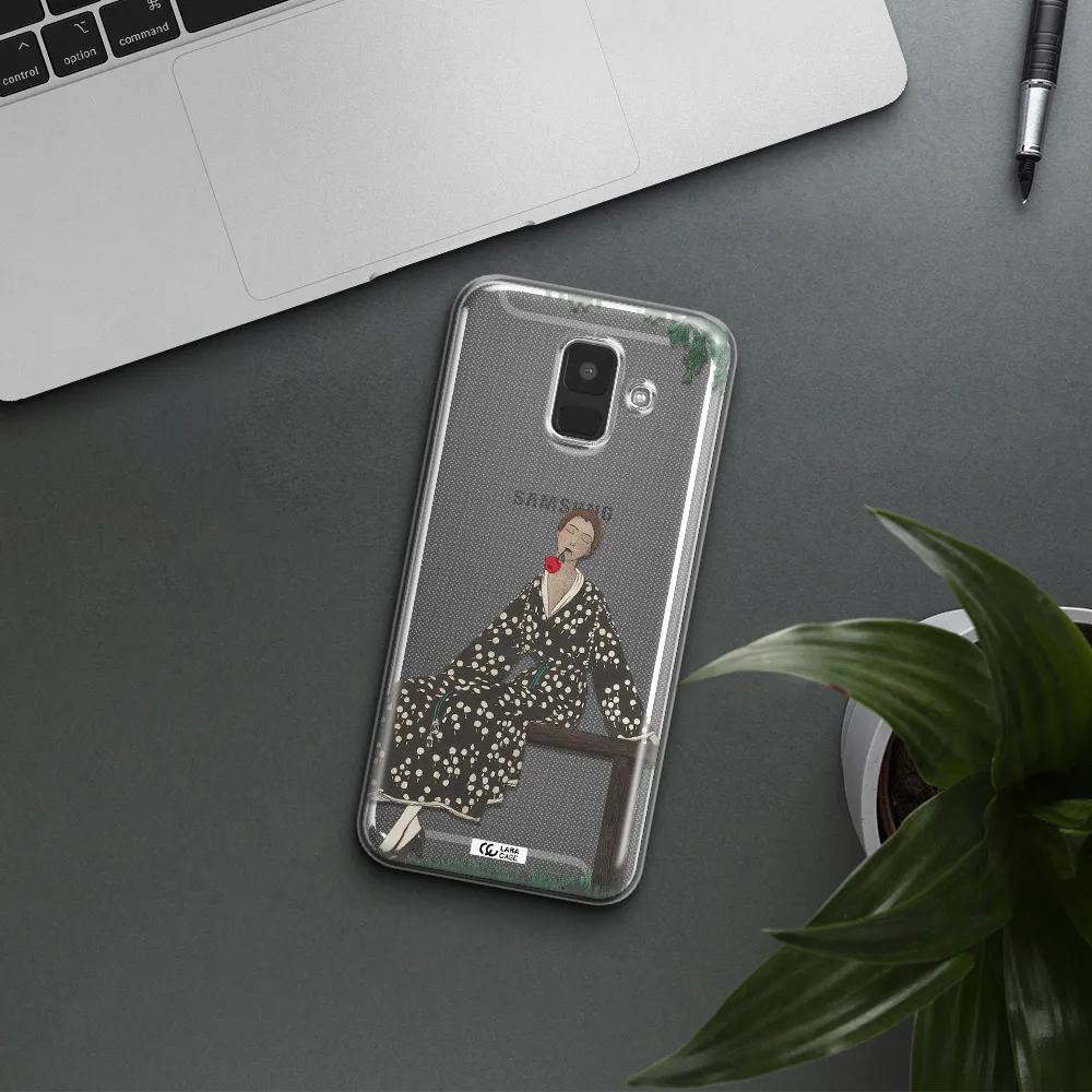 a woman sitting on a bench Samsung A6 Clear TPU Case