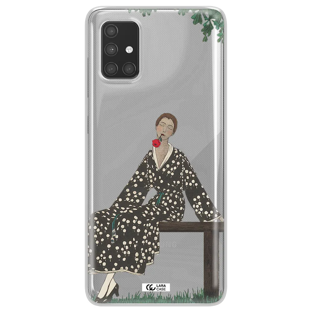 a woman sitting on a bench Samsung A71 Clear TPU Case
