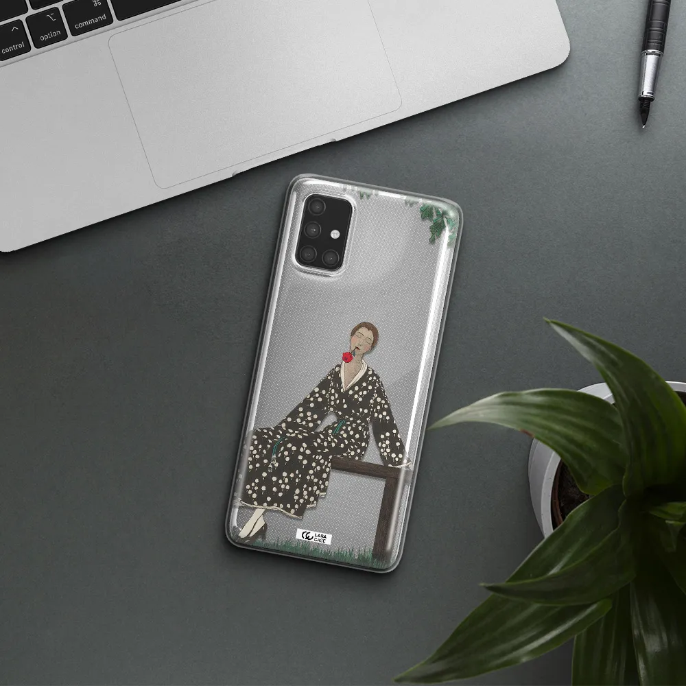 a woman sitting on a bench Samsung A71 Clear TPU Case