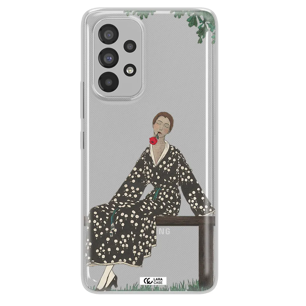 a woman sitting on a bench Samsung A73 Clear TPU Case