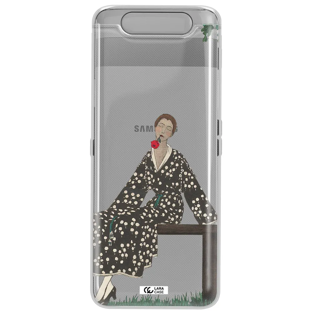 a woman sitting on a bench Samsung A80 Clear TPU Case