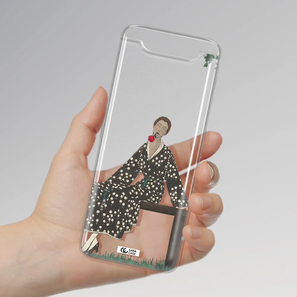 a woman sitting on a bench Samsung A80 Clear TPU Case