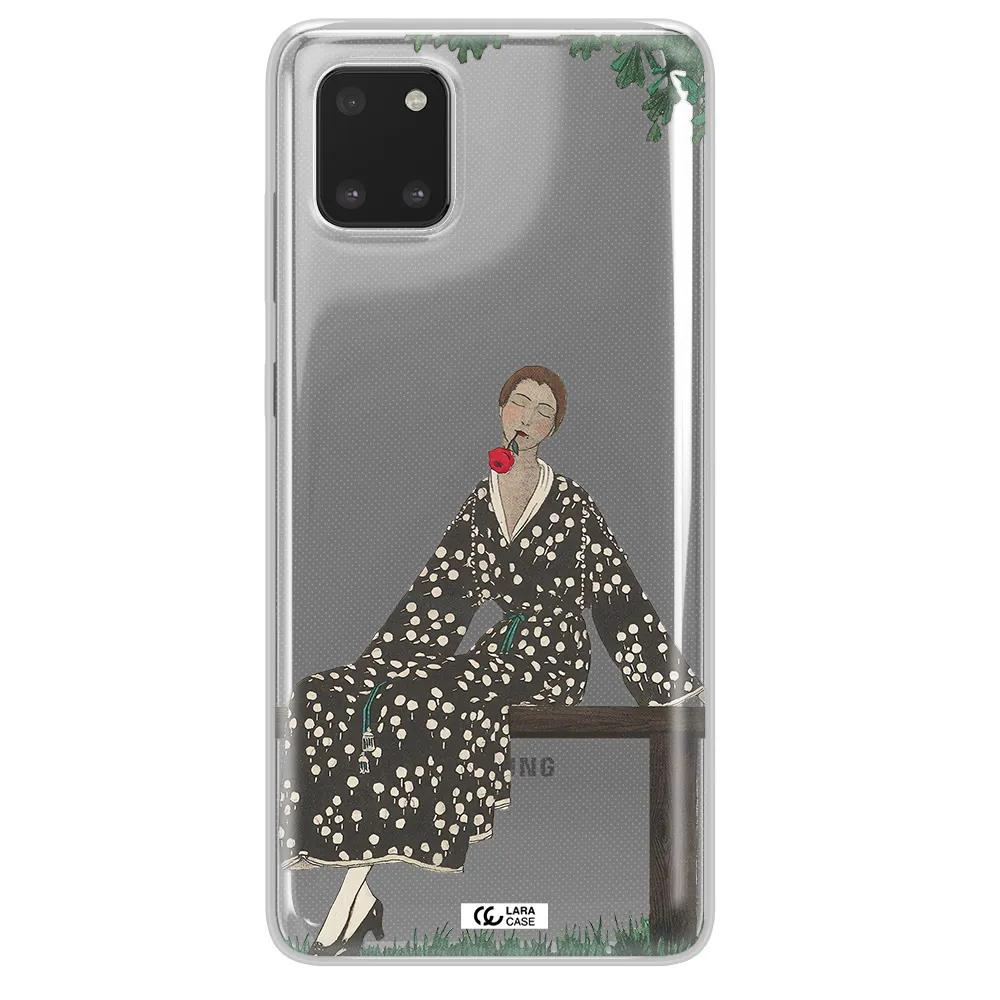 a woman sitting on a bench Samsung A81 Clear TPU Case