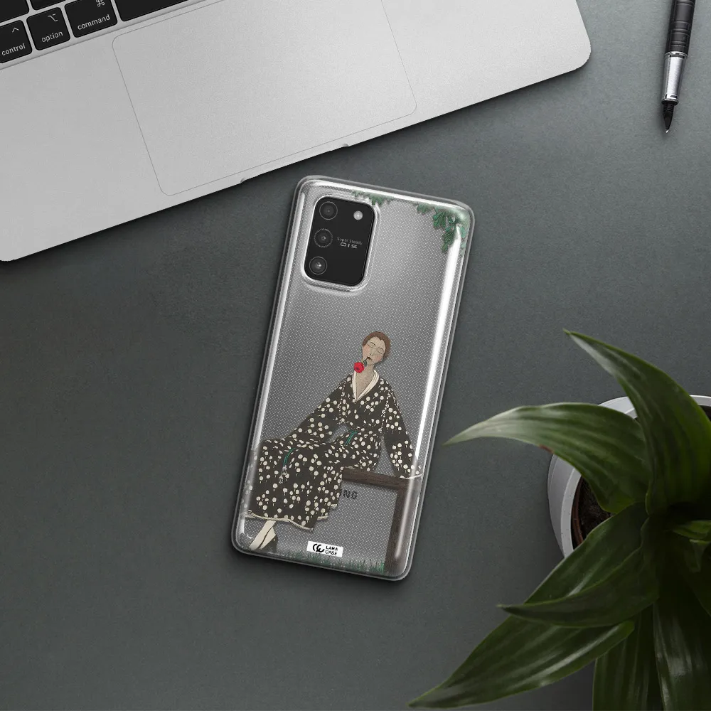 a woman sitting on a bench Samsung A91 Clear TPU Case