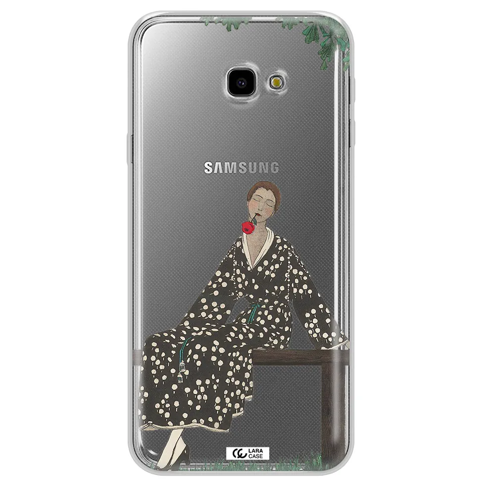 a woman sitting on a bench Samsung J4 Plus Clear TPU Case