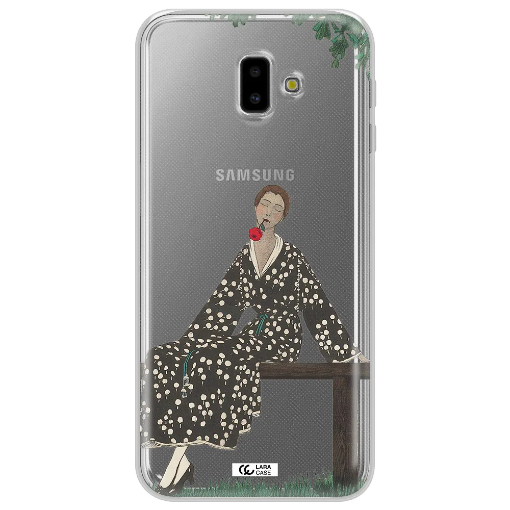 a woman sitting on a bench Samsung J6 Plus Clear TPU Case