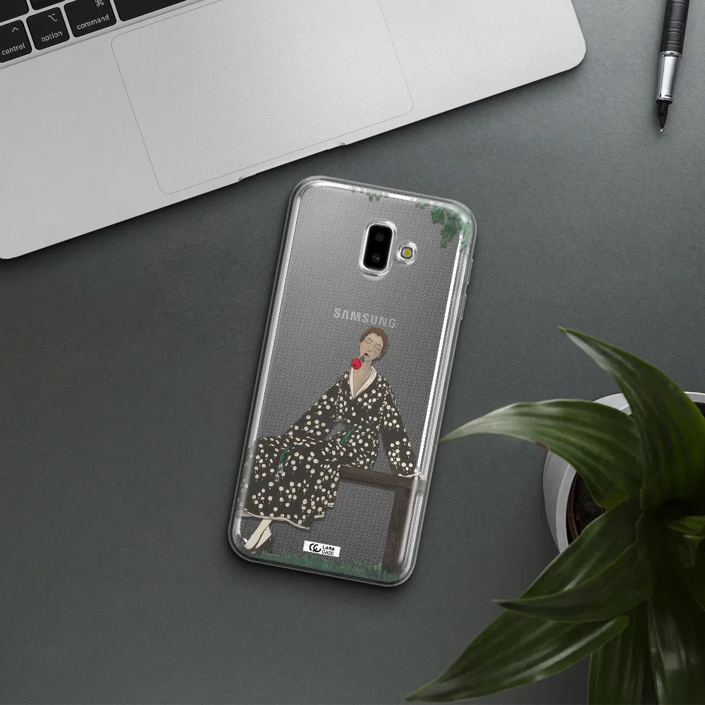 a woman sitting on a bench Samsung J6 Plus Clear TPU Case