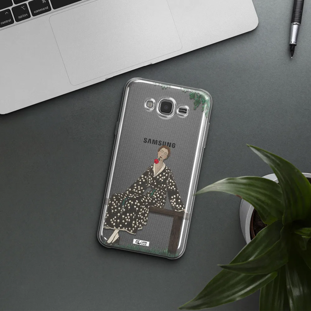 a woman sitting on a bench Samsung J7 2015 Clear TPU Case