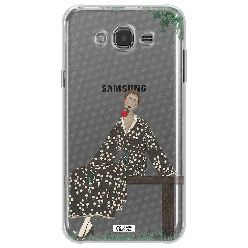 a woman sitting on a bench Samsung J7 Clear TPU Case