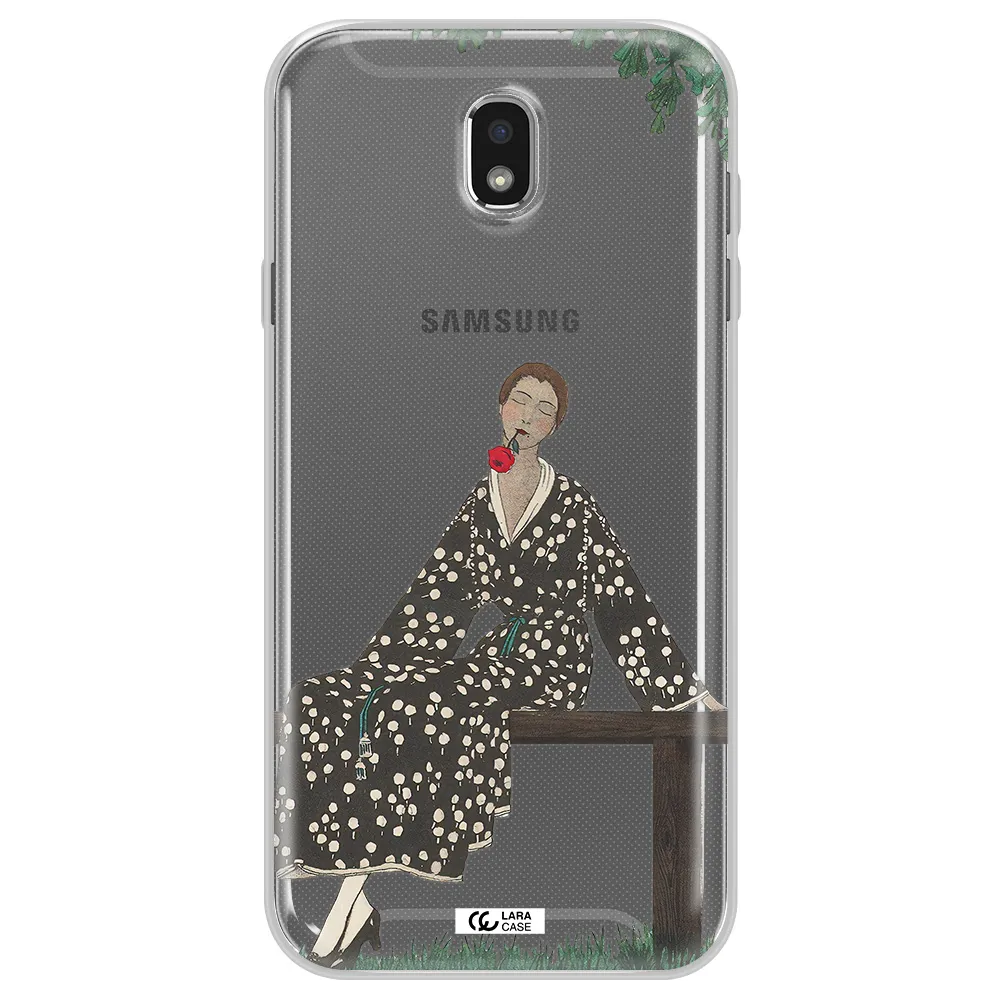 a woman sitting on a bench Samsung J7 Pro Clear TPU Case