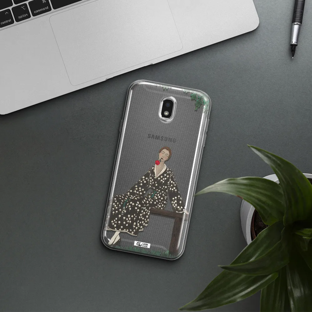 a woman sitting on a bench Samsung J7 Pro Clear TPU Case