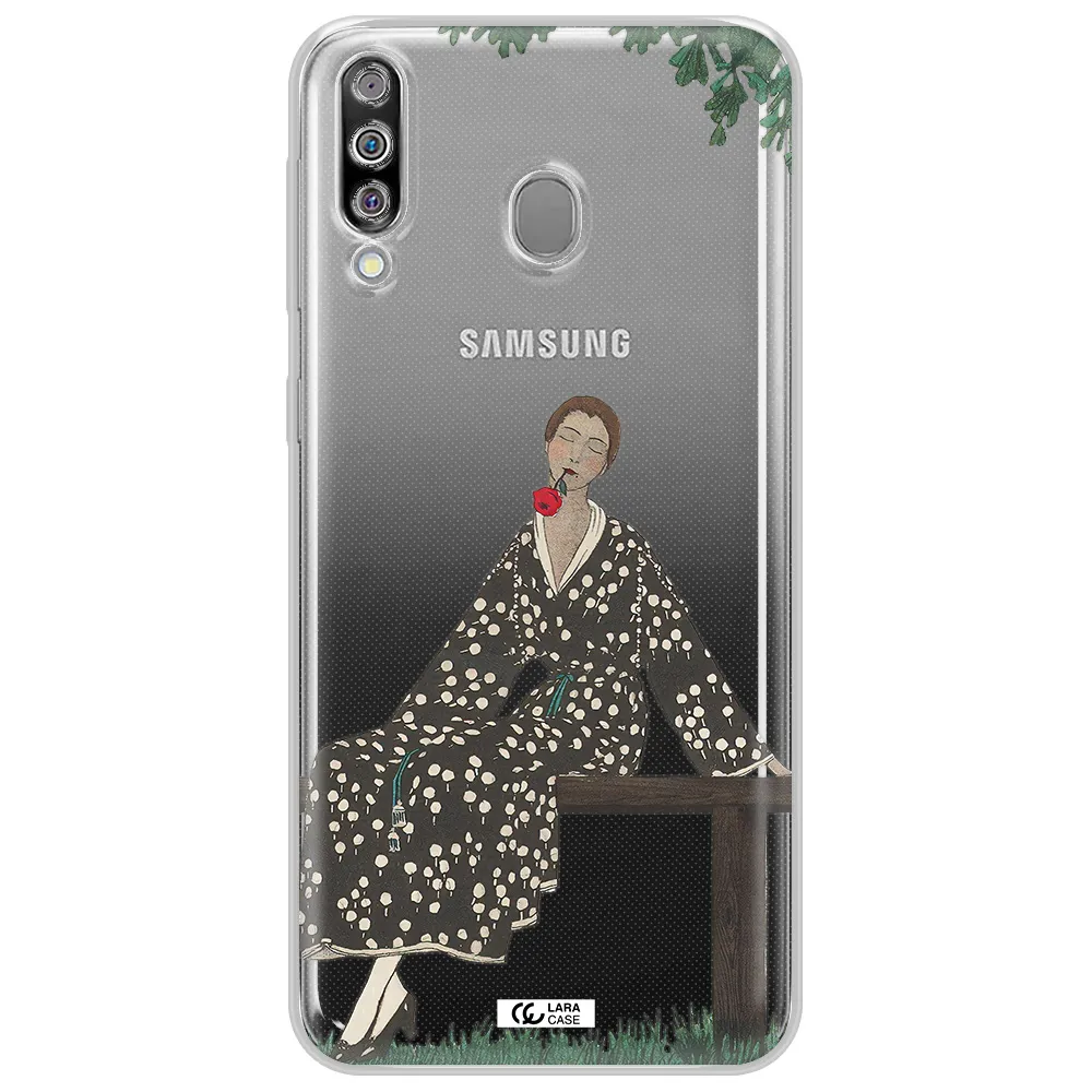 a woman sitting on a bench Samsung M30 Clear TPU Case