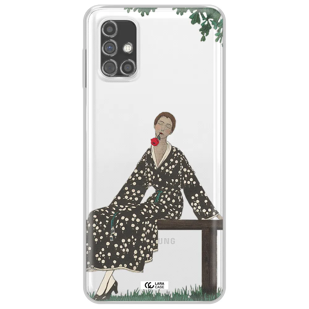 a woman sitting on a bench Samsung M31S Clear TPU Case