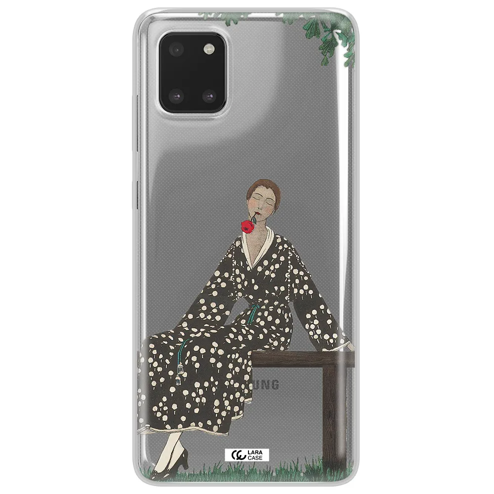 a woman sitting on a bench Samsung Note 10 Lite Clear TPU Case