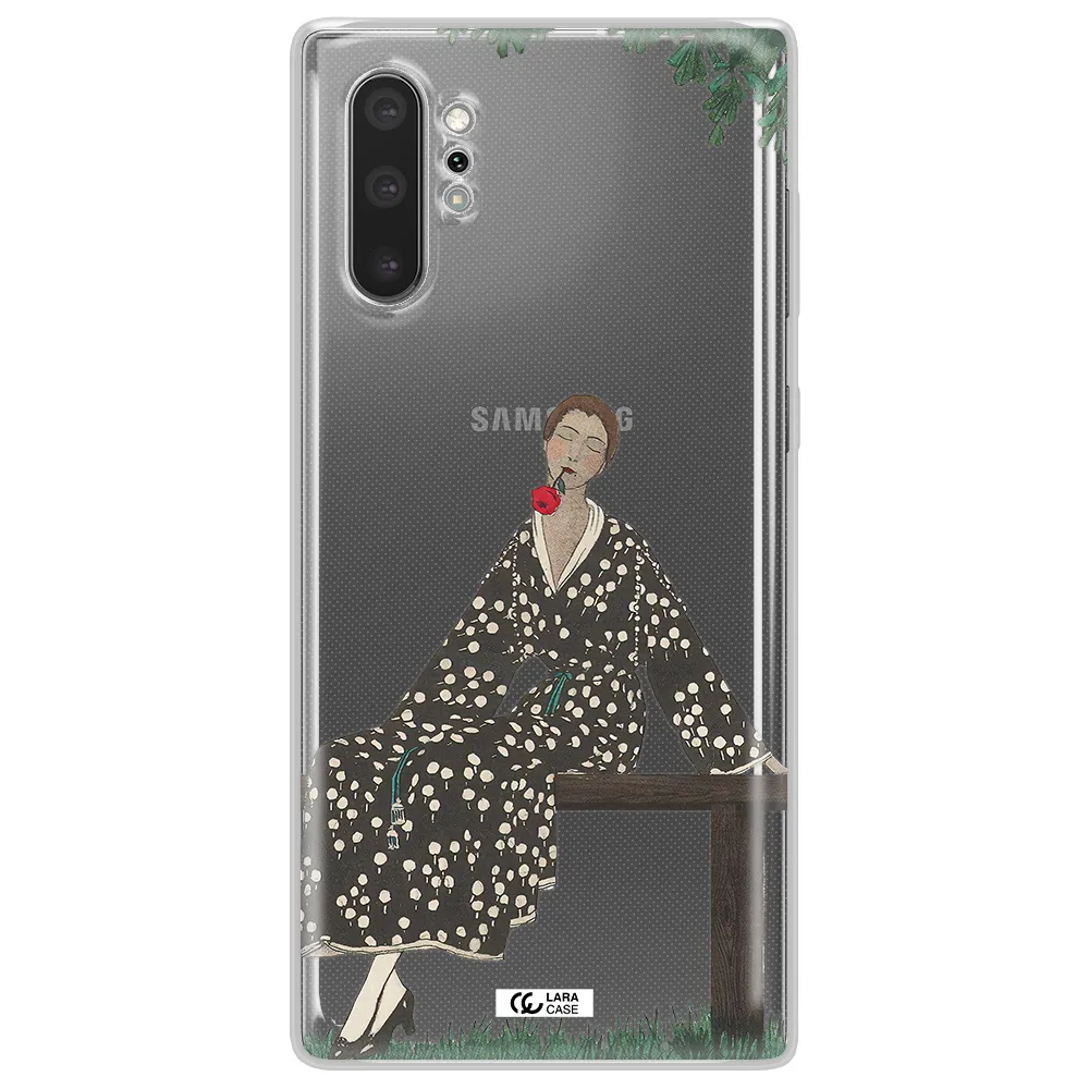 a woman sitting on a bench Samsung Note 10 Plus Clear TPU Case