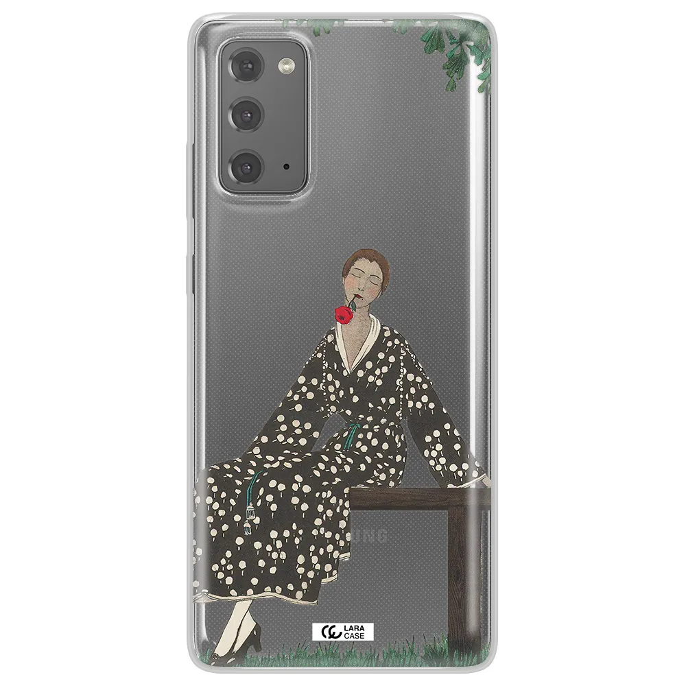 a woman sitting on a bench Samsung Note 20 Clear TPU Case