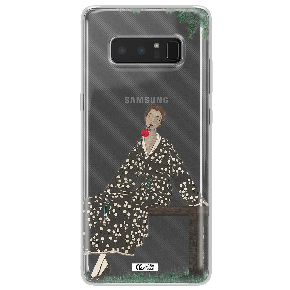 a woman sitting on a bench Samsung Note 8 Clear TPU Case