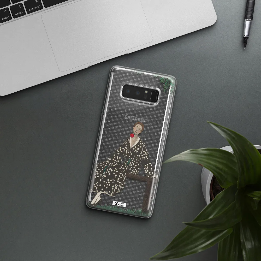 a woman sitting on a bench Samsung Note 8 Clear TPU Case