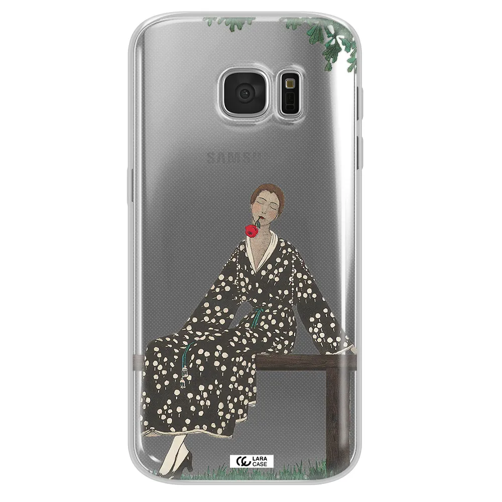 a woman sitting on a bench Samsung S 7 Clear TPU Case