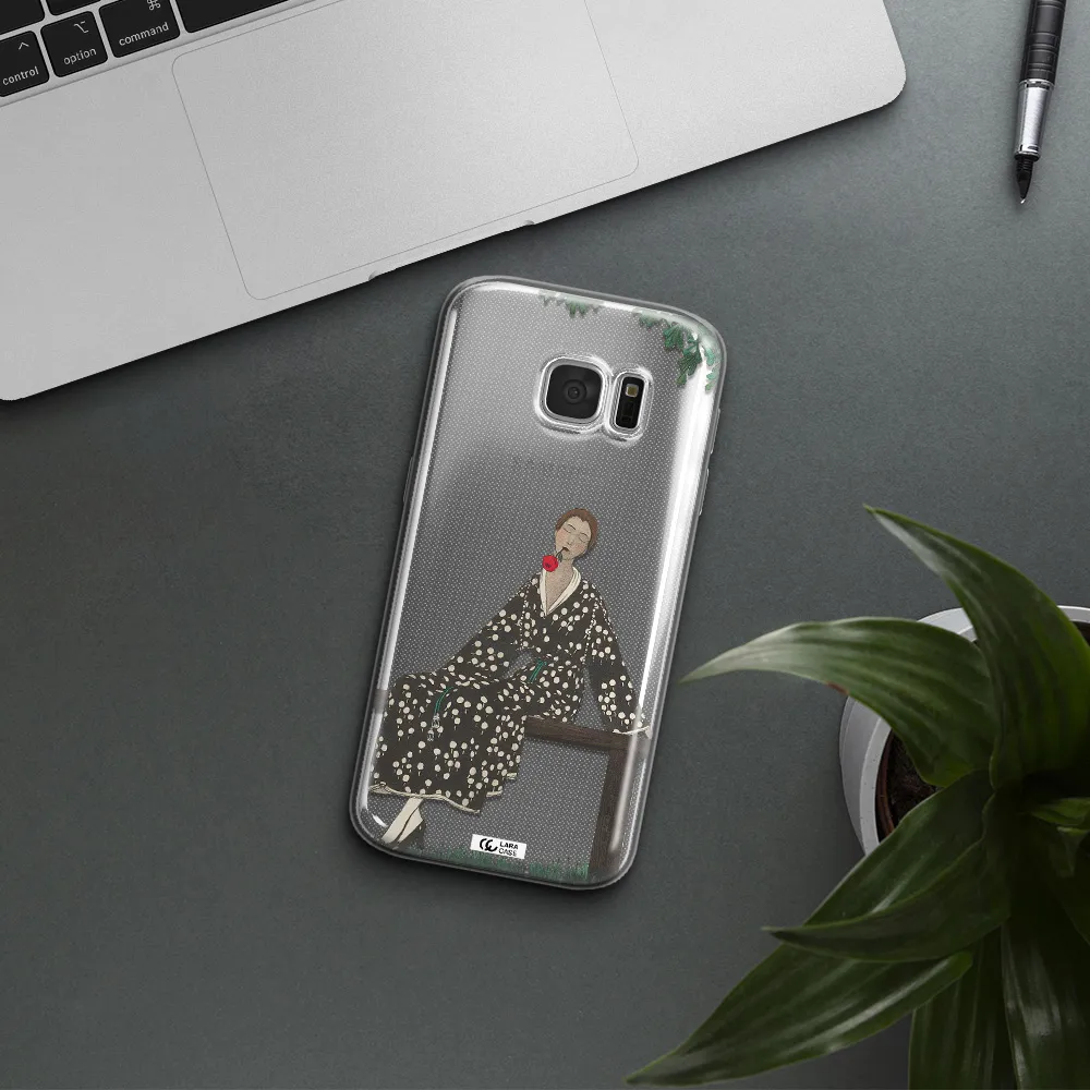 a woman sitting on a bench Samsung S 7 Clear TPU Case