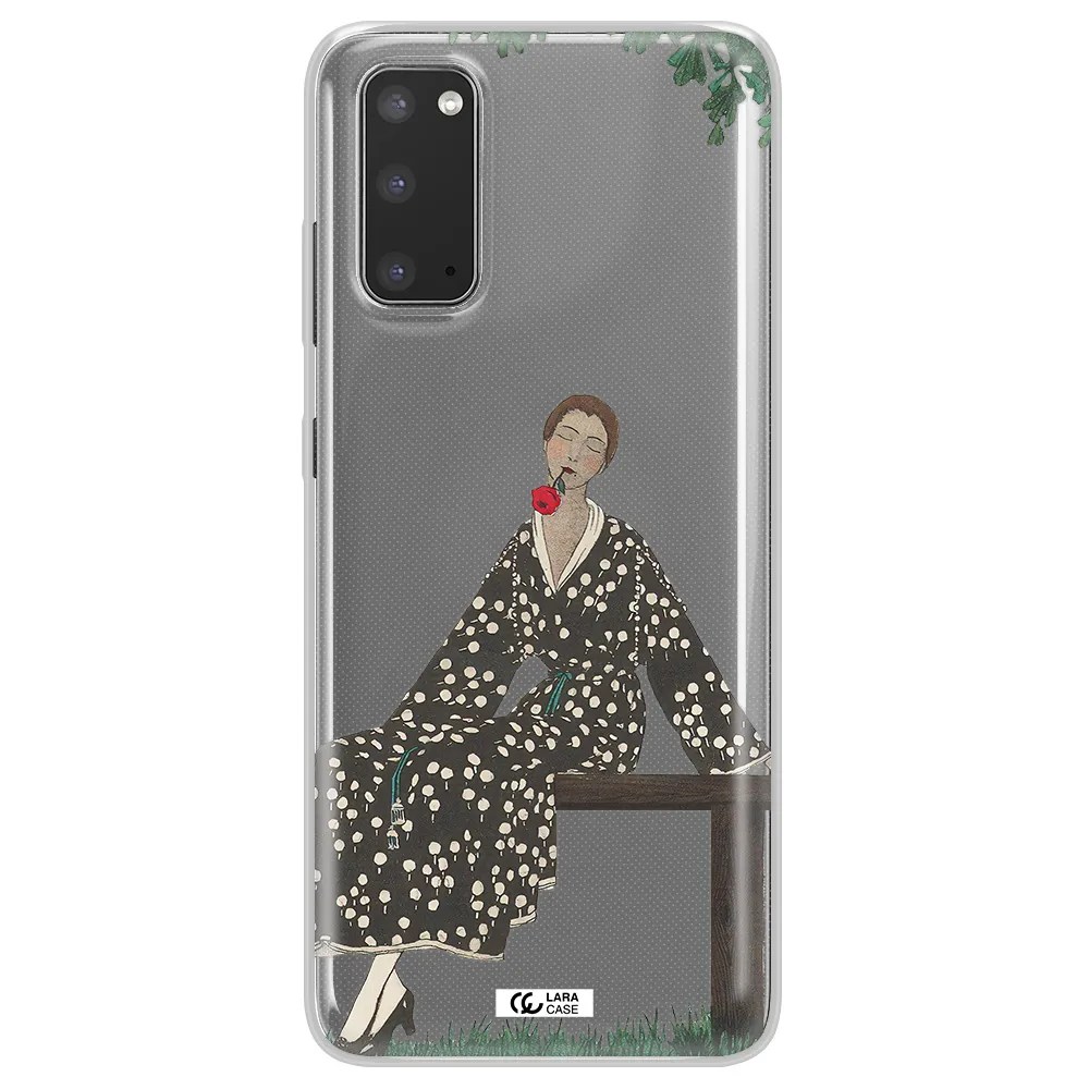 a woman sitting on a bench Samsung S20 Clear TPU Case