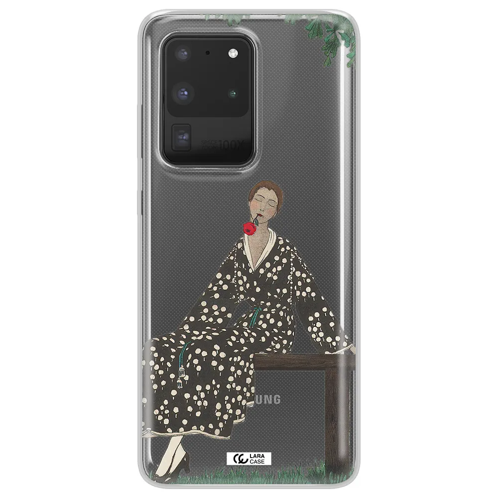 a woman sitting on a bench Samsung S20 Ultra Clear TPU Case