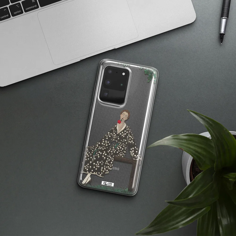 a woman sitting on a bench Samsung S20 Ultra Clear TPU Case