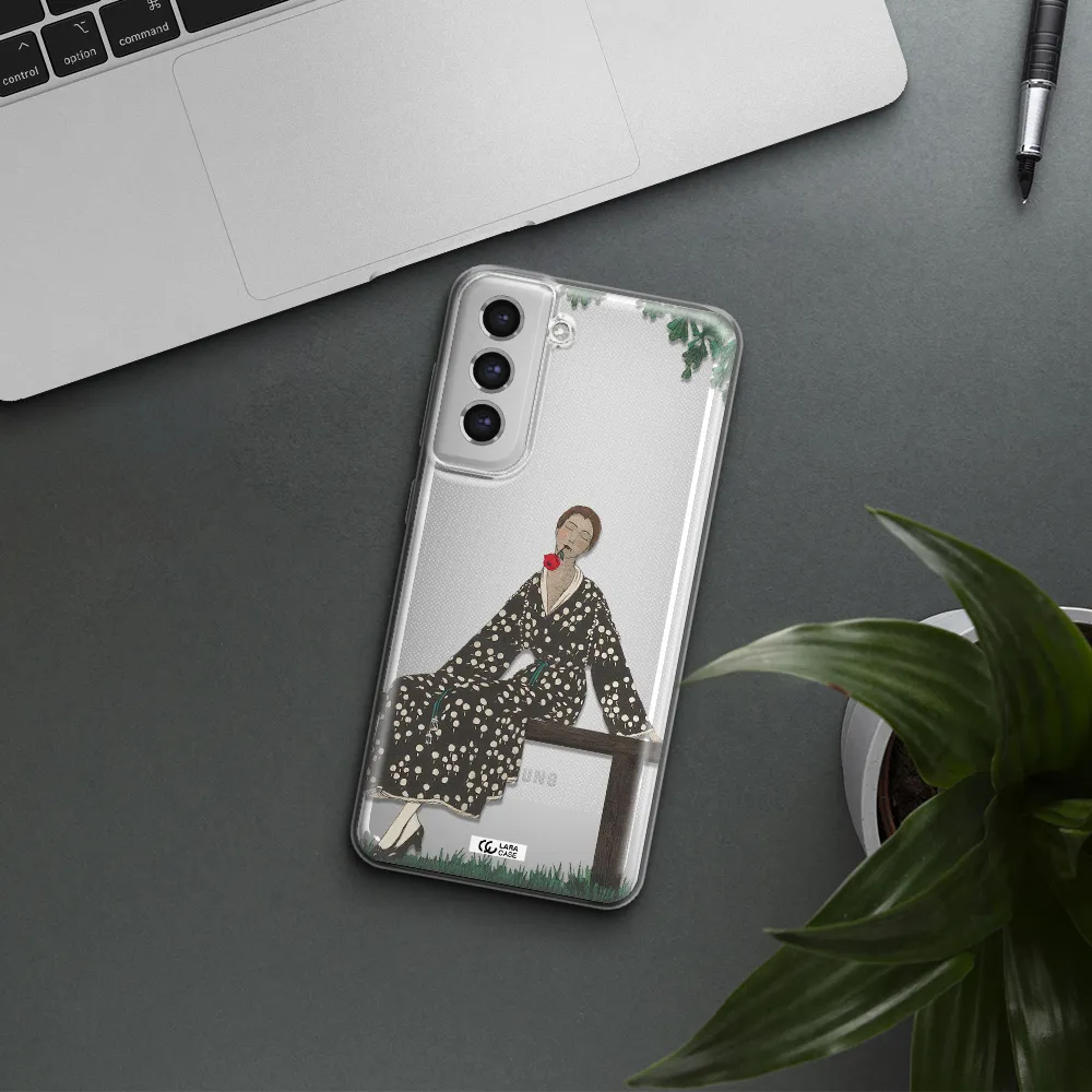 A Woman Sitting On A Bench Samsung S21 Fe Clear Tpu Case