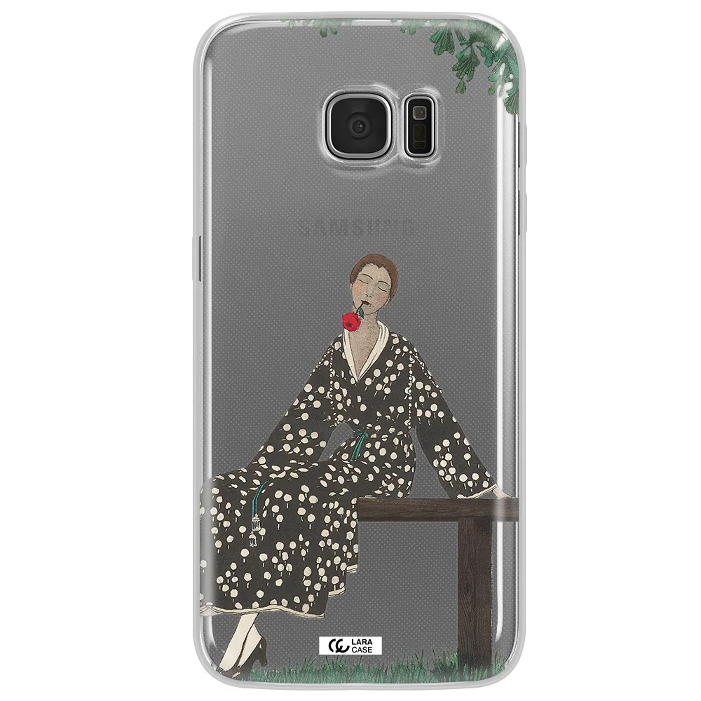 a woman sitting on a bench Samsung S7 Edge Clear TPU Case