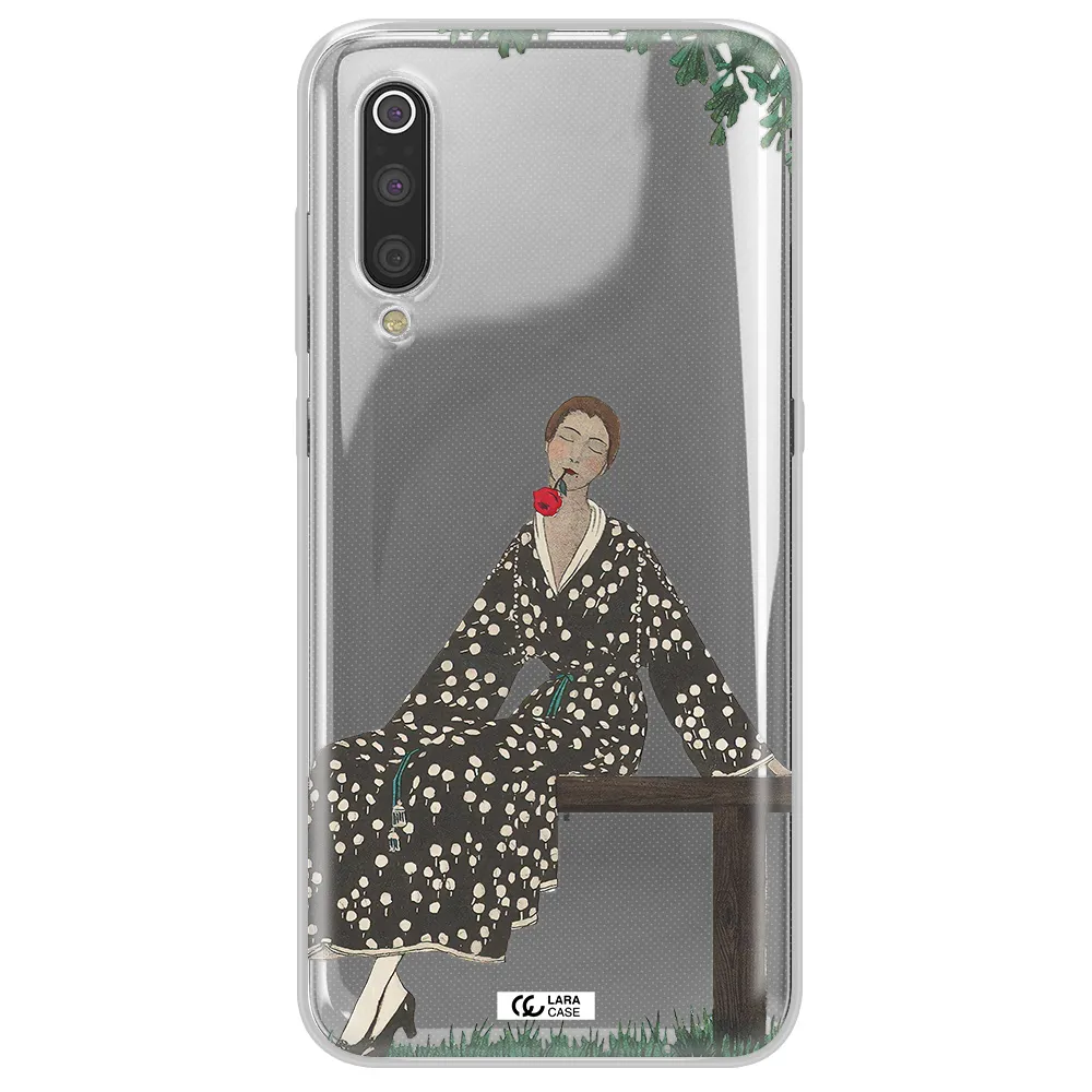 a woman sitting on a bench Xiaomi Mi 9 Clear TPU Case