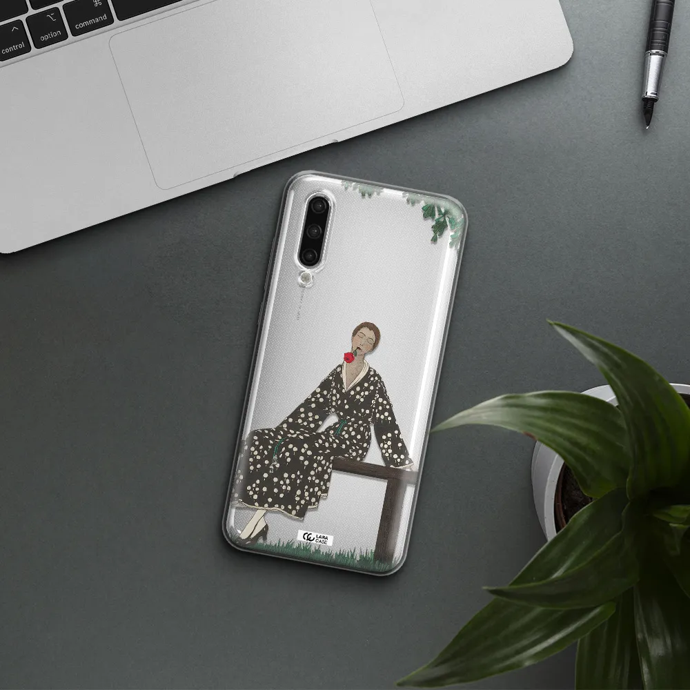A Woman Sitting On A Bench Xiaomi Mi 9 Lite Clear Tpu Case