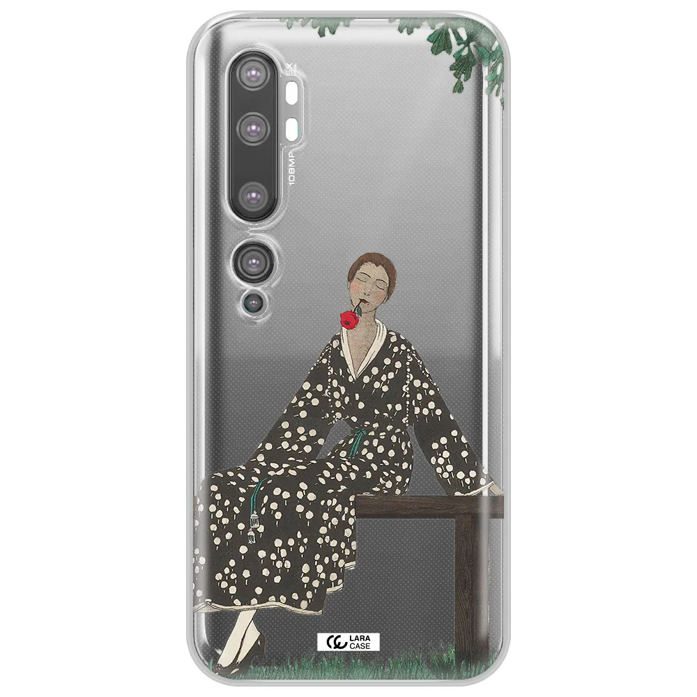 a woman sitting on a bench Xiaomi Mi Note 10 Clear TPU Case