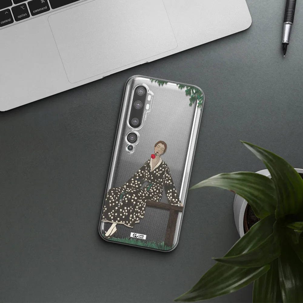 a woman sitting on a bench Xiaomi Mi Note 10 Clear TPU Case