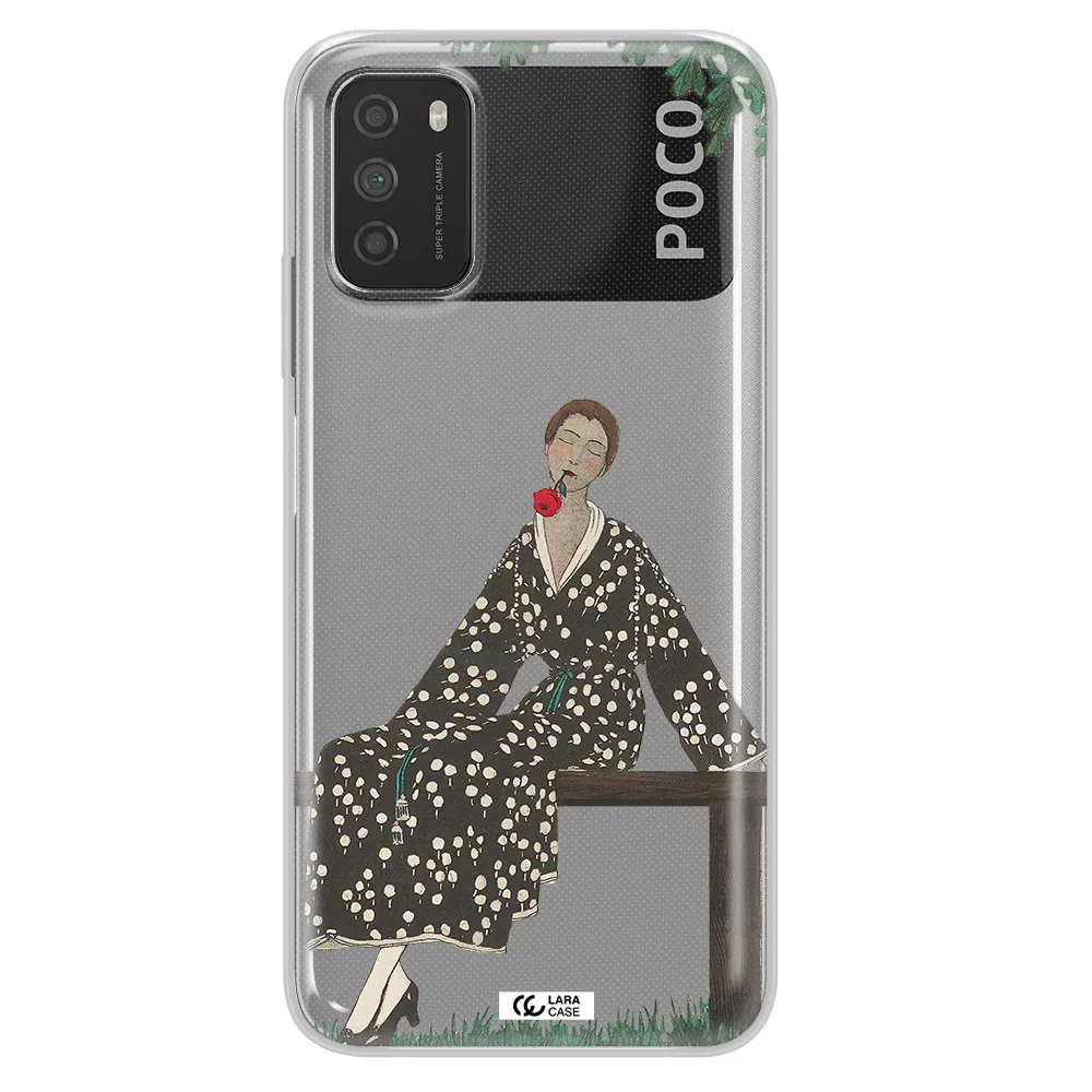 a woman sitting on a bench Xiaomi Poco M3 Clear TPU Case