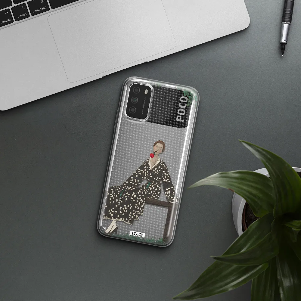 a woman sitting on a bench Xiaomi Poco M3 Clear TPU Case