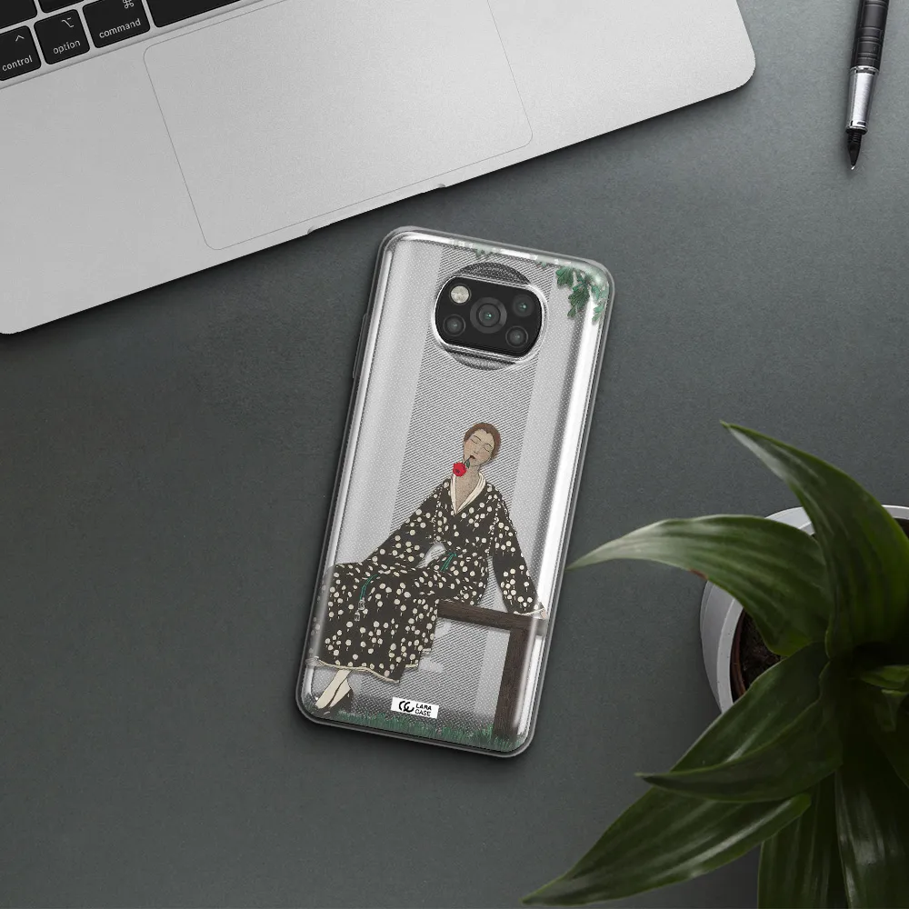 a woman sitting on a bench Xiaomi Poco X3 Clear TPU Case