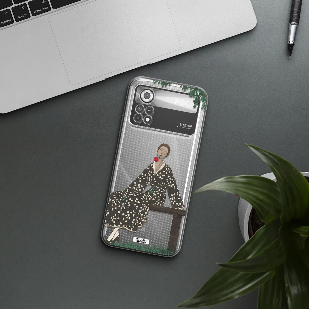 a woman sitting on a bench Xiaomi Poco X4 Pro Clear TPU Case