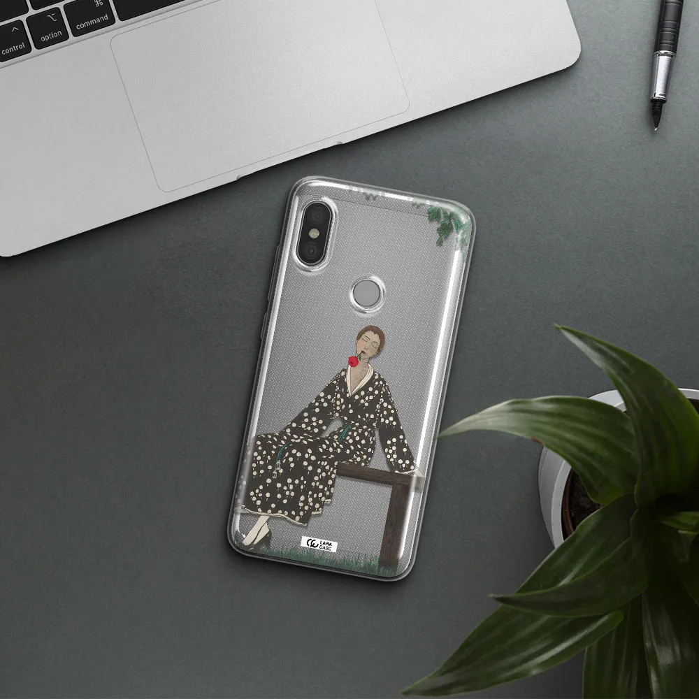 a woman sitting on a bench Xiaomi Redmi Note 6 Pro Clear TPU Case